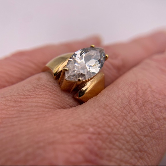 Gold marquise cut cubic zirconia solitaire ring. Size 5.75. - Picture 3 of 5